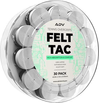 ADV Dry Tennis Overgrip Tape - 3, 12, 30, 60 Pack - Felttac Tennis Racket Grip Tape - Ultra Absorbent Tennis Grip Tape - Comfort Tennis Racket Grips - Tennis Grips Overgrip