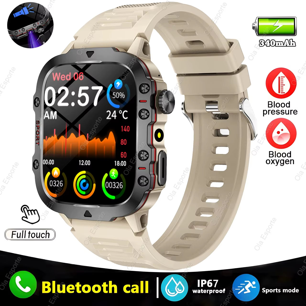 Original Men Smartwatch Flashlight Bluetooth Call Fitness Clock IP68 Waterproof Sports Men for Xiaomi Android Smart Watch 2024