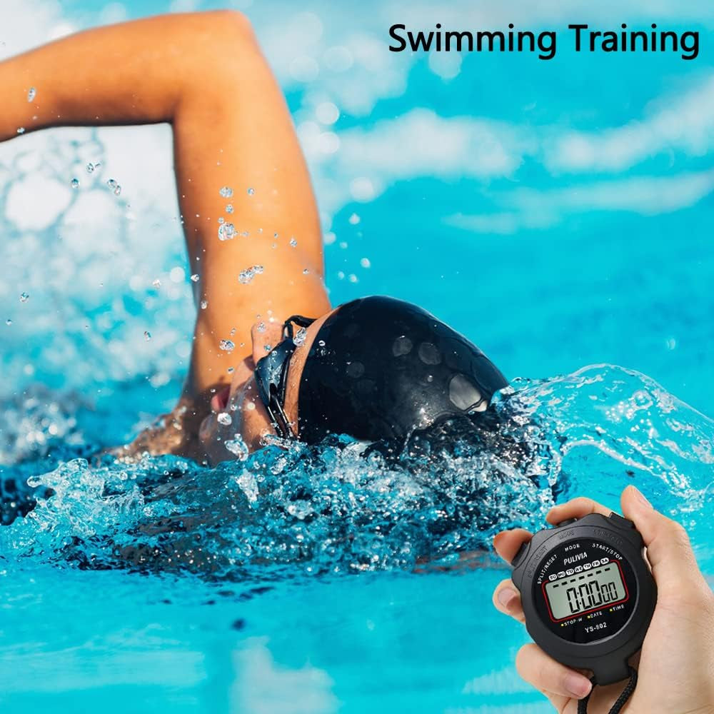 Stopwatch Timer Lap Split Digital Stopwatch with Clock Calendar Alarm, Large Display Stop Watch for Sports Kids Coaches Swimming Running