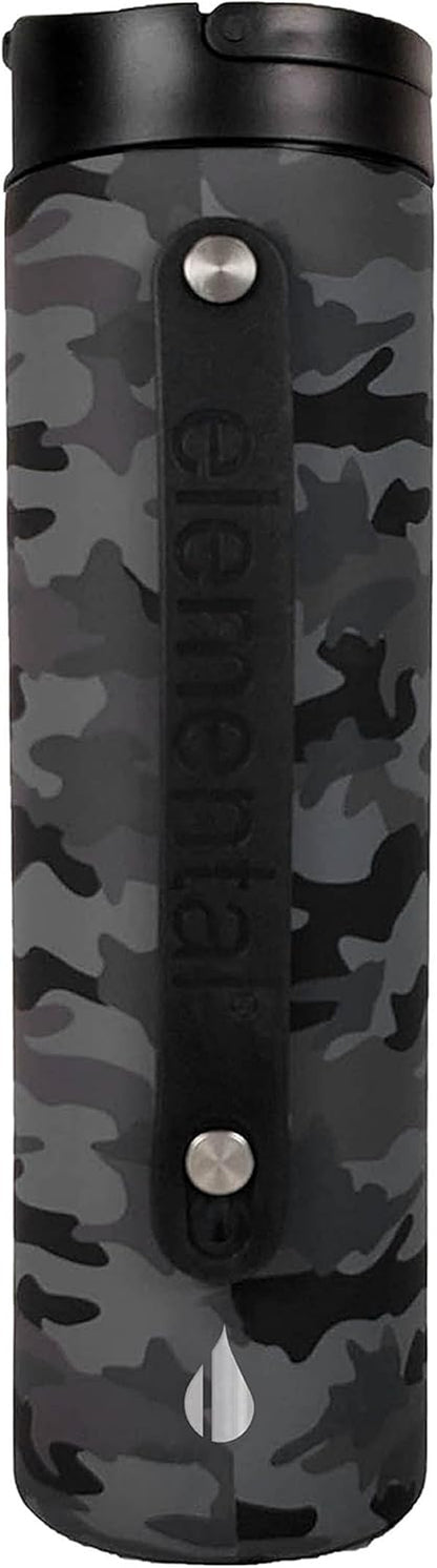 Iconic Stainless Steel Water Bottle with Straw - 20 Oz Leak Proof Triple Wall Insulated Water Bottles for Travel and Sports - Reusable Gym Water Bottle with 2 Straws - Black Camo