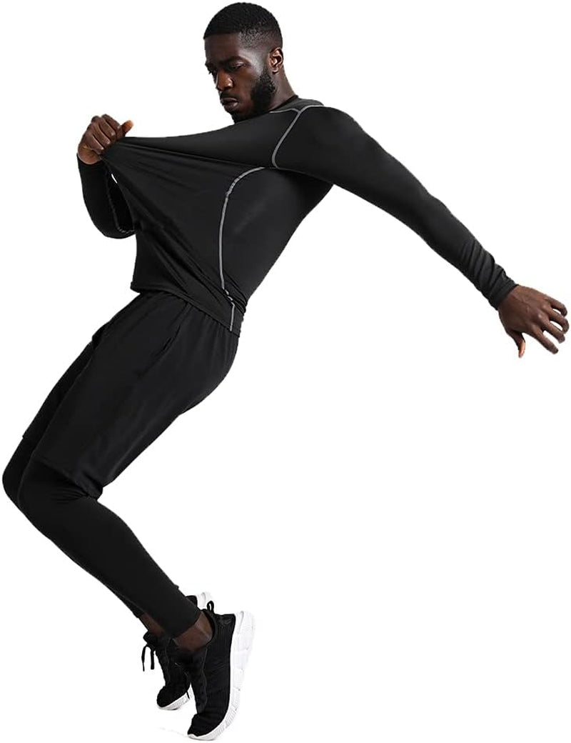 5Pcs Men'S Compression Pants Shirt Top Long Sleeve Jacket Athletic Sets Gym Clothing Mens Workout