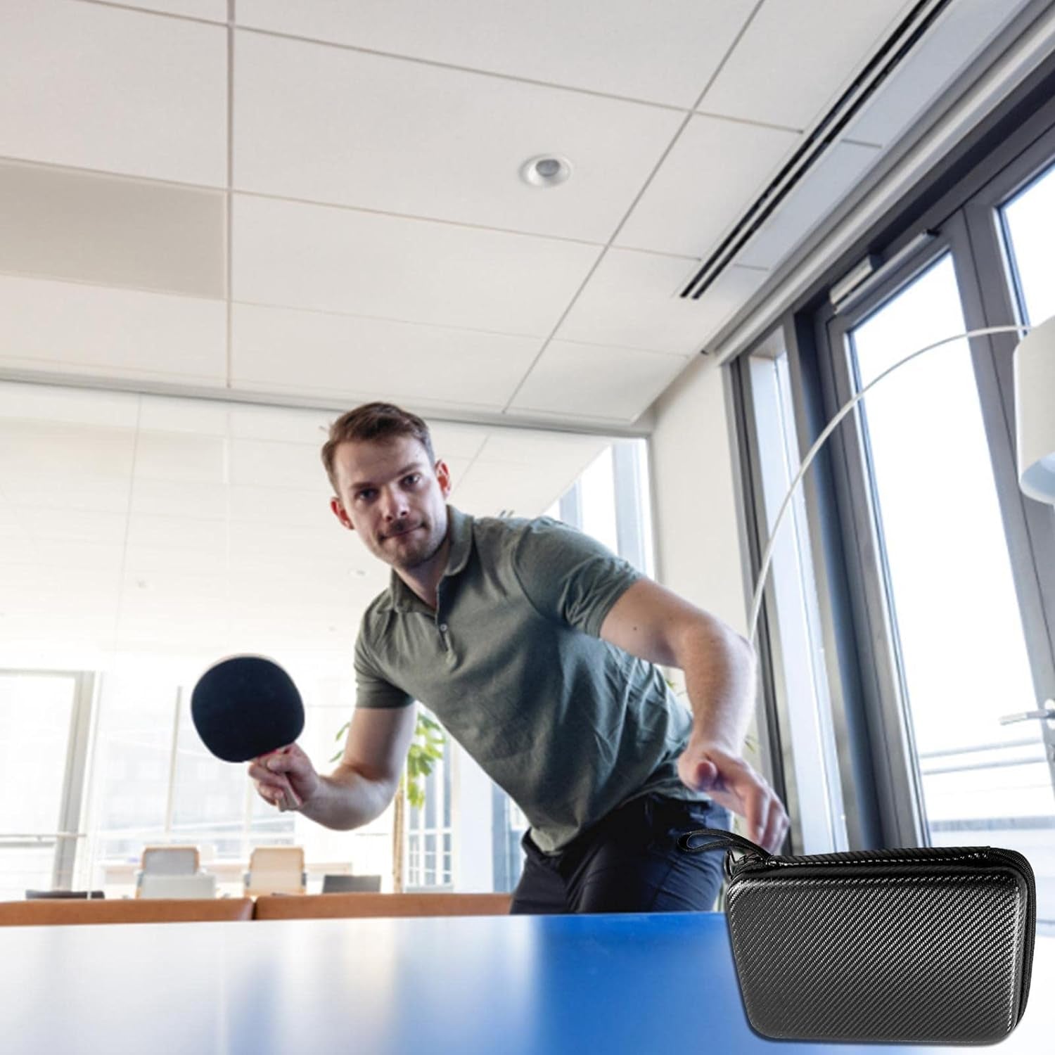 Table Tennis Racket Case, Hard Shell, Black, 29 * 19.5 * 5Cm/11.42 * 7.68 * 1.97Inch, Holds 2 Rackets & 7 Balls