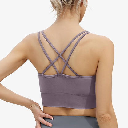 Women Strappy Sports Bra for Women,Cross Back Sports Bra Padded Yoga Bra 3 Pack Medium Support Workout Bra