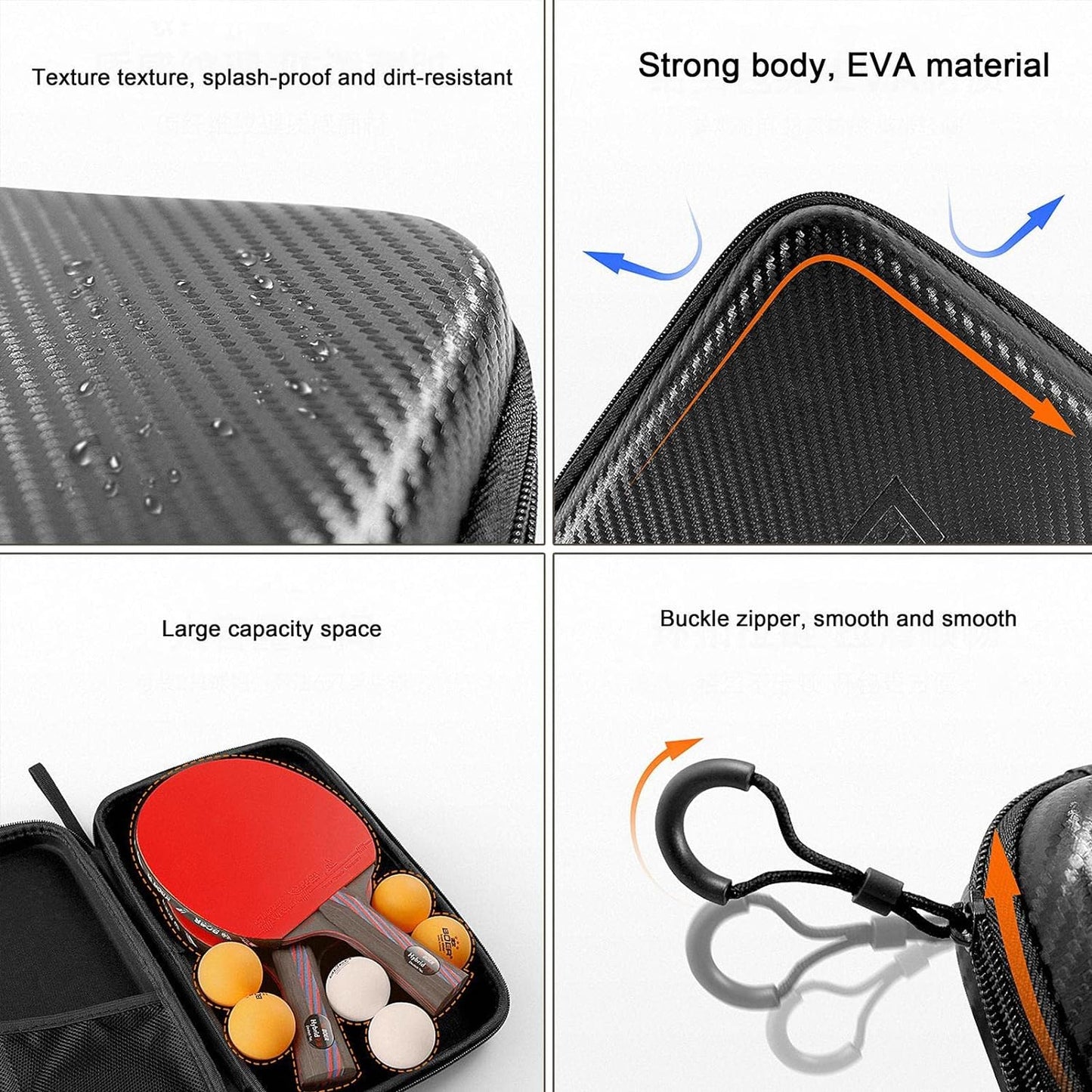 Table Tennis Racket Case, Hard Shell, Black, 29 * 19.5 * 5Cm/11.42 * 7.68 * 1.97Inch, Holds 2 Rackets & 7 Balls