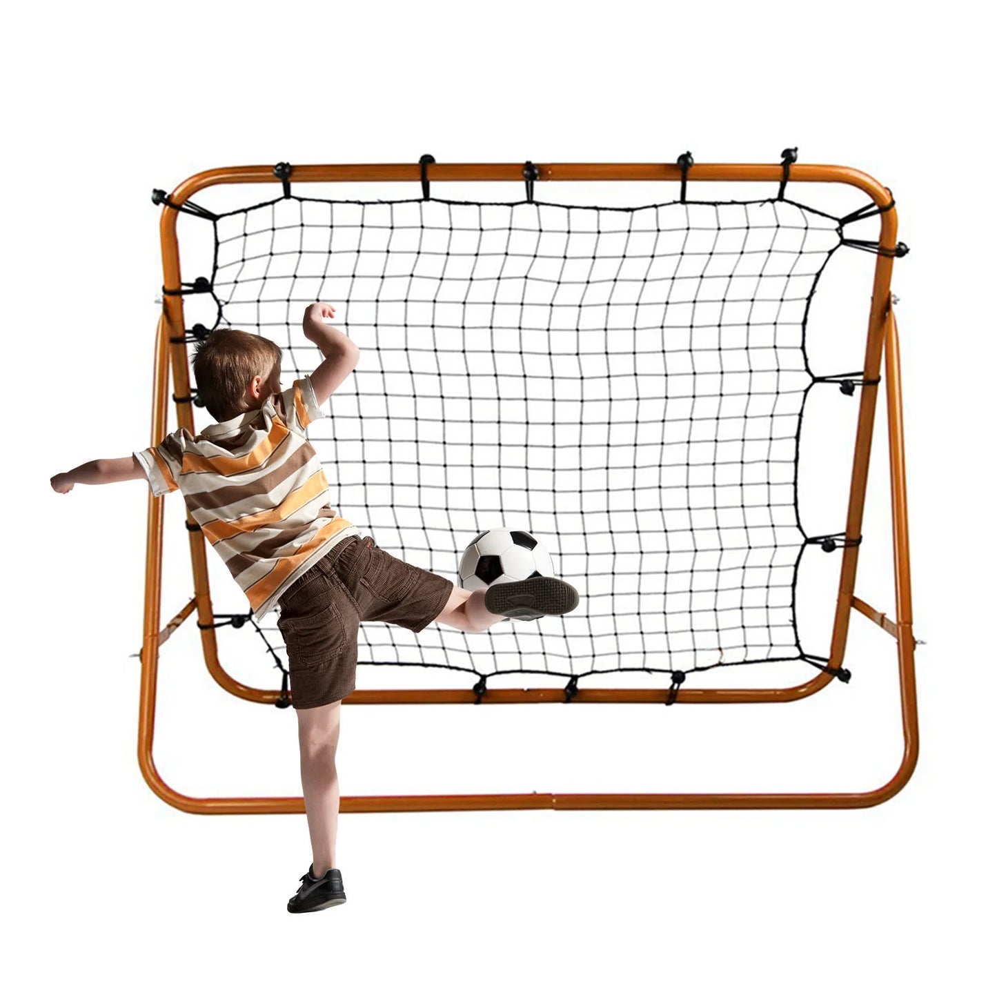 Soccer Rebounder Net with 20 Elastic Ropes Kickback Football Practice Net Target Goal Rebound Net Beginner Training Aid