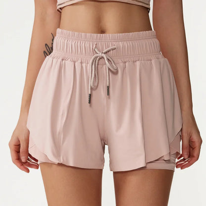 Fake Two Pieces Fitness Short Women Solid Color Nylon Breathable Quick-Drying Sport Running Shorts Female Yoga Gym Clothing