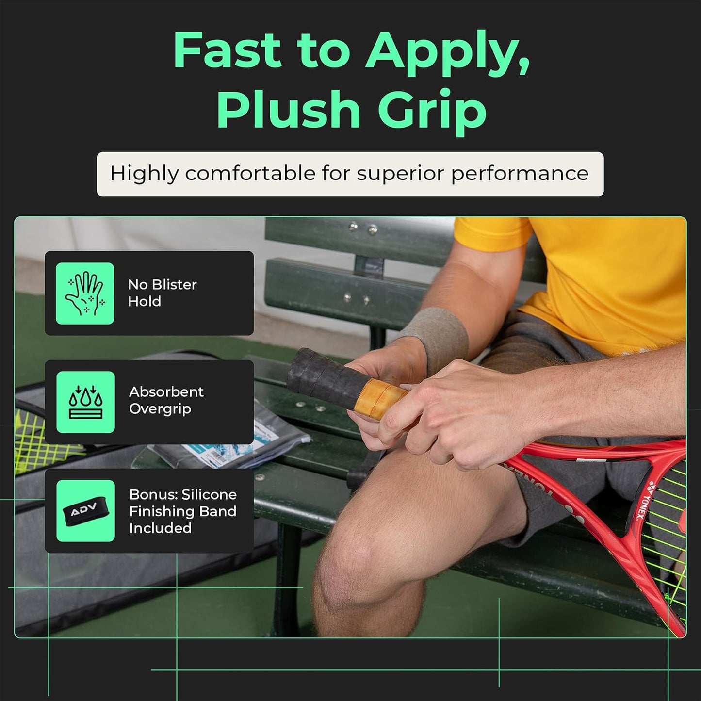 ADV Dry Tennis Overgrip Tape - 3, 12, 30, 60 Pack - Felttac Tennis Racket Grip Tape - Ultra Absorbent Tennis Grip Tape - Comfort Tennis Racket Grips - Tennis Grips Overgrip