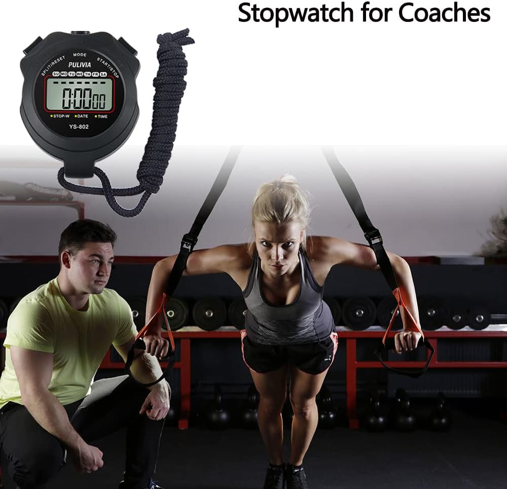 Stopwatch Timer Lap Split Digital Stopwatch with Clock Calendar Alarm, Large Display Stop Watch for Sports Kids Coaches Swimming Running