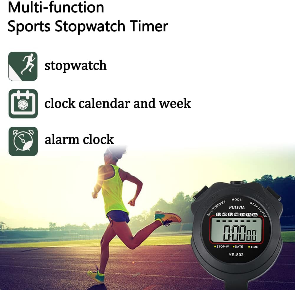 Stopwatch Timer Lap Split Digital Stopwatch with Clock Calendar Alarm, Large Display Stop Watch for Sports Kids Coaches Swimming Running